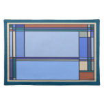 Arts &amp; Crafts Geometric Pattern in Blue and Teal Cloth Placemat