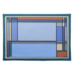 Arts & Crafts Geometric Pattern in Blue and Teal Cloth Placemat