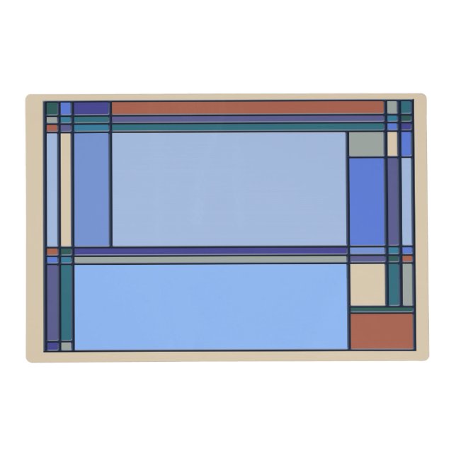 Arts & Crafts Geometric Pattern in Blue and Teal Placemat (Front)