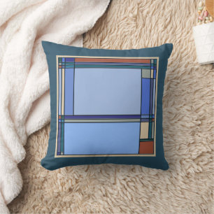 Arts & Crafts Geometric Pattern in Blue and Teal Throw Pillow