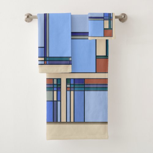 Arts  Crafts Geometric Pattern in Blues Bath Towel Set