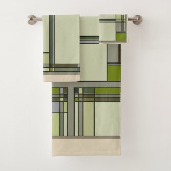 Arts & Crafts Geometric Patterns In Muted Greens Bath Towel Set by RantingCentaur at Zazzle