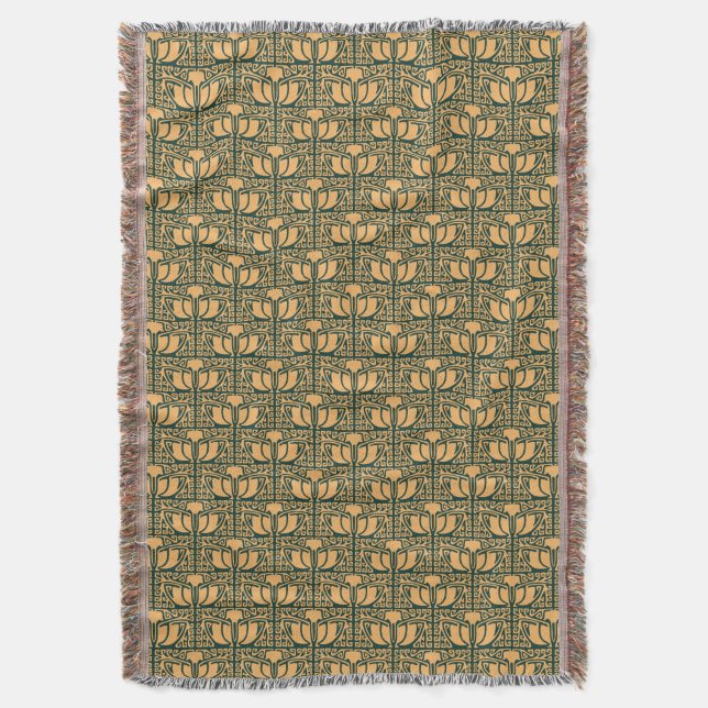 Arts & Crafts/ Jugendstil Stylised Fern Pattern Throw Blanket (Front Vertical)