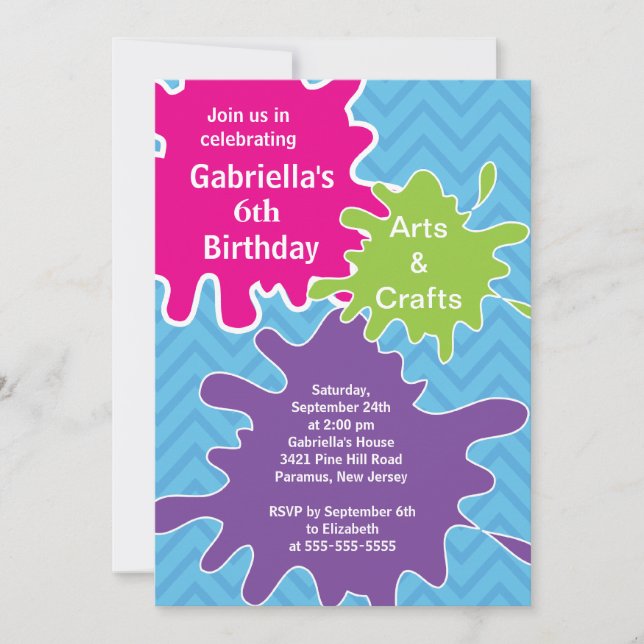 Arts & Crafts Kids Paint Birthday Party Invitation (Front)