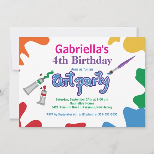 Arts &amp; Crafts Kids Paint Birthday Party Personalized Invite