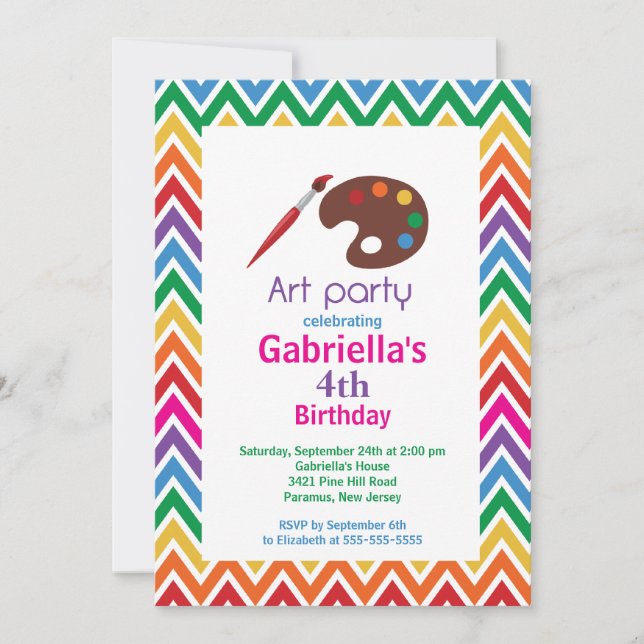 Arts & Crafts Kids Paint Birthday Party Invitation (Front)