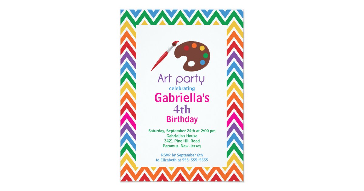 Arts Crafts Kids Paint Birthday Party Invitation Zazzle Com
