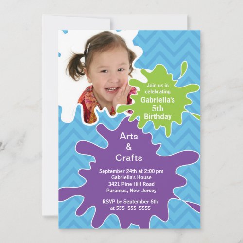 Arts &amp; Crafts Kids Paint Photo Birthday Party Personalized Invitation