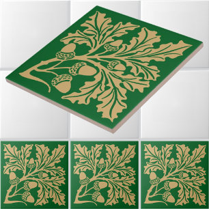 Arts & Crafts Medieval Style Oak Leaves & Acorns Ceramic Tile