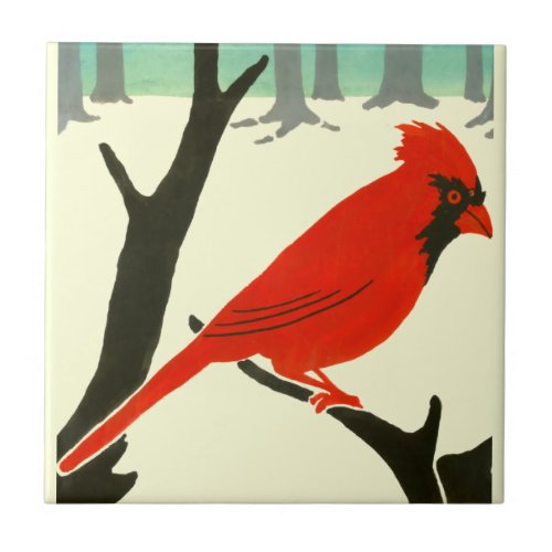 Arts  Crafts or Craftsman 1907 Red Cardinal Bird Ceramic Tile