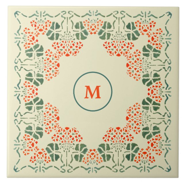 Arts & Crafts or Craftsman Floral Stencil Ceramic Tile (Front)