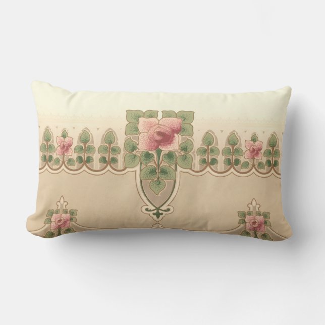 Arts & Crafts or Mission Style Rose Hedgerow Lumbar Pillow (Front)