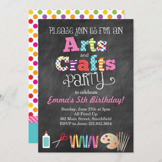 Arts & Crafts Party Chalkboard Style Invitation (Front/Back)
