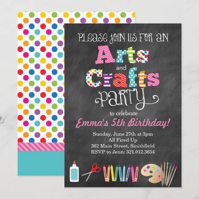 Arts & Crafts Party Chalkboard Style Invitation | Zazzle