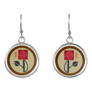 Arts & Crafts Rose in the Mission Style Earrings