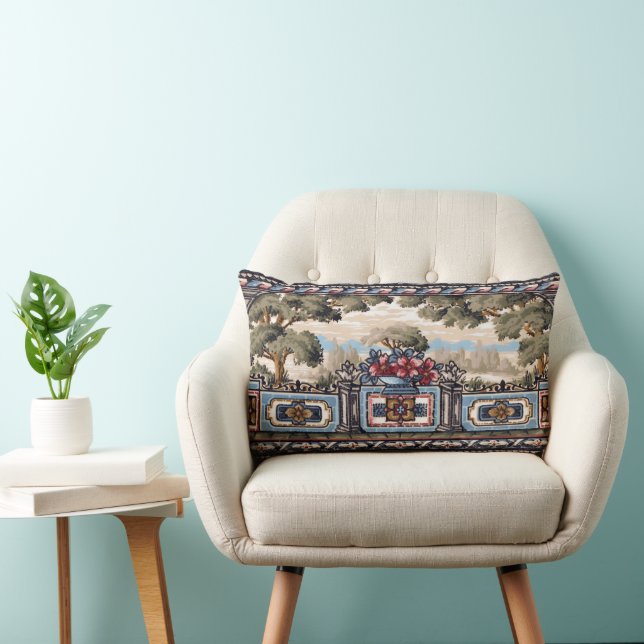 Arts & Crafts Style Balcony Landscape Vista Frieze Lumbar Pillow (Chair)