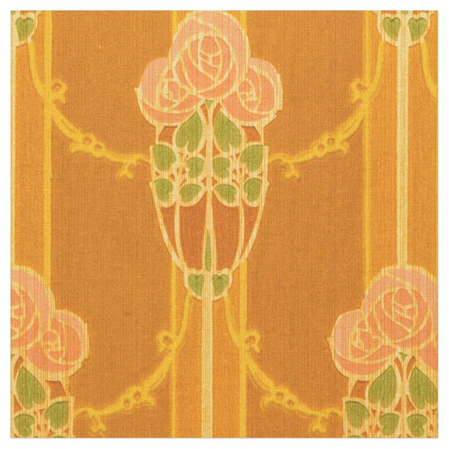 Arts & Crafts Style Pink Roses Floral Pattern Fabric (Close Up)