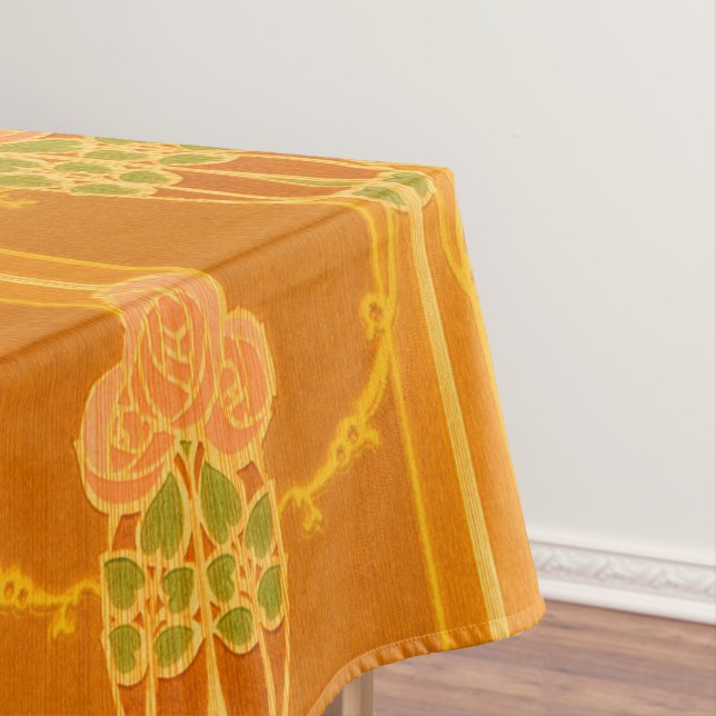 Arts & Crafts Style Pink Roses Floral Pattern Tablecloth (In Situ)