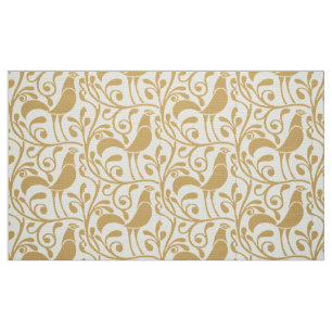 Arts & Crafts Style Roosters In Foliage Pattern Fabric