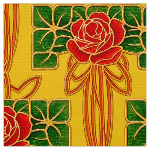 Arts & Crafts Style Rose Bush Pattern Fabric