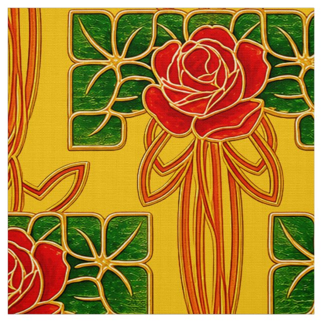 Arts & Crafts Style Rose Bush Pattern Fabric (Swatch)