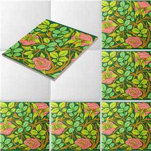 Arts & Crafts Style Rose Vines Frieze Pattern Ceramic Tile
