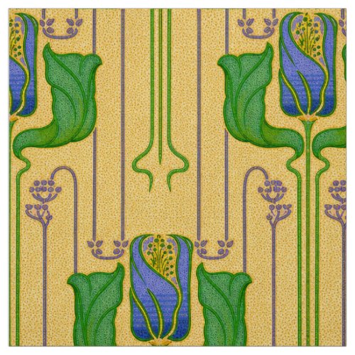 Arts & Crafts Style Tulips Floral Pattern Fabric