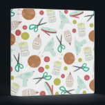 Arts & Crafts Themed Binder<br><div class="desc">A binder featuring an arts and crafts themed pattern .  Design consists of a ball of yarn with knitting needles,  buttons,  scissors,  a bottle of glitter,  a bottle of glue,  ribbon,  and a hot glue gun. Design has a retro orange,  yellow,  red,  and blue / turquoise color scheme.</div>