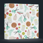 Arts & Crafts Themed Binder<br><div class="desc">A binder featuring an arts and crafts themed pattern .  Design consists of a ball of yarn with knitting needles,  buttons,  scissors,  a bottle of glitter,  a bottle of glue,  ribbon,  and a hot glue gun. Design has a retro orange,  yellow,  red,  and blue / turquoise color scheme.</div>