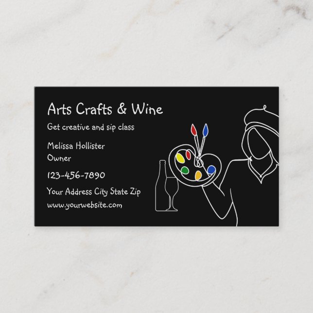 Arts Crafts & Wine Classes Business Card (Front)