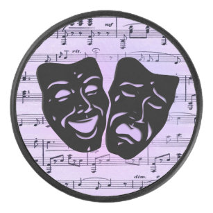 Arts Unite Purple Music and Theater Masks Hockey Puck