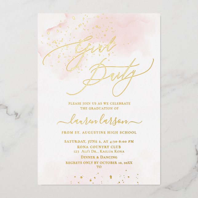 ArtsApp Blush Pink H2 Washed Graduation Party Foil Invitation (Front)