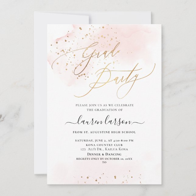 ArtsApp Blush Pink H2 Washed Graduation Party Invitation (Front)