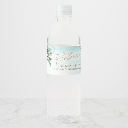 ArtsApp Chic Tropical Paradise Wedding Water Bottle Label