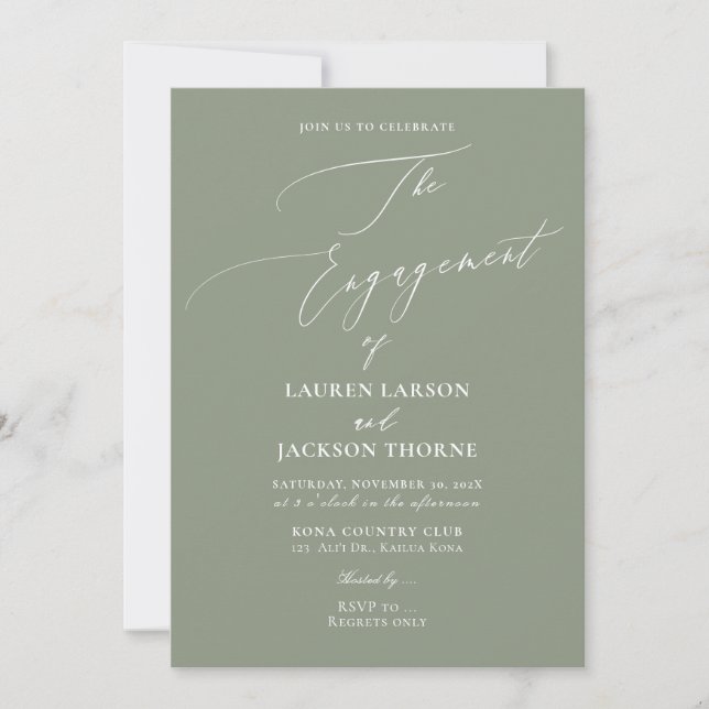 ArtsApp DIY Colors Green Script Engagement Invitation (Front)