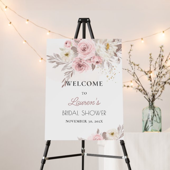 ArtsApp Dusty Rose H2 Roses Mauve Leaves Welcome Foam Board (In Situ (Stand))