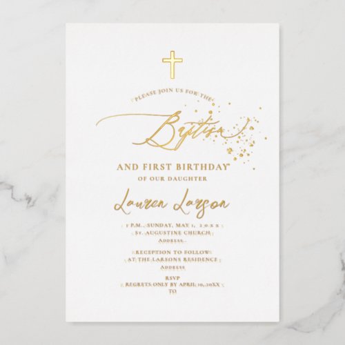 ArtsApp Elegant Calligraphy Baptism 1st Birthday  Foil Holiday Card