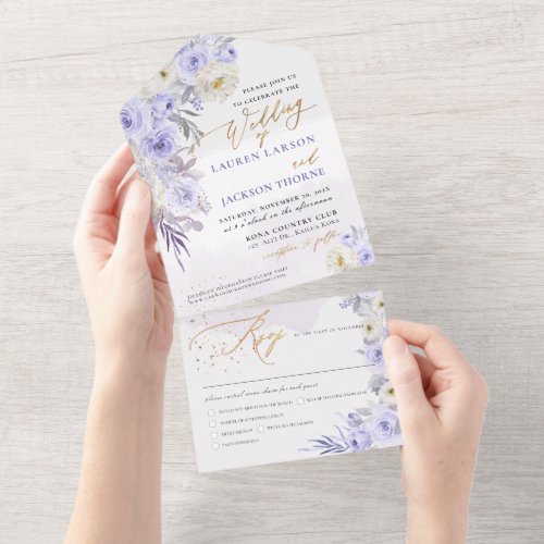 ArtsApp Elegant Dusty Purple Roses Gold Dust All In One Invitation