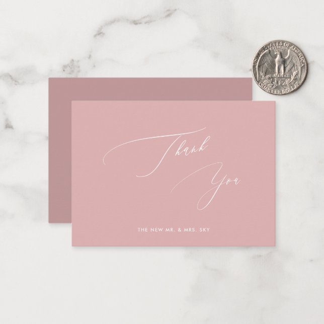 ArtsApp Elegant Dusty Rose Calligraphy Thank You Note Card (Front/Back In Situ)