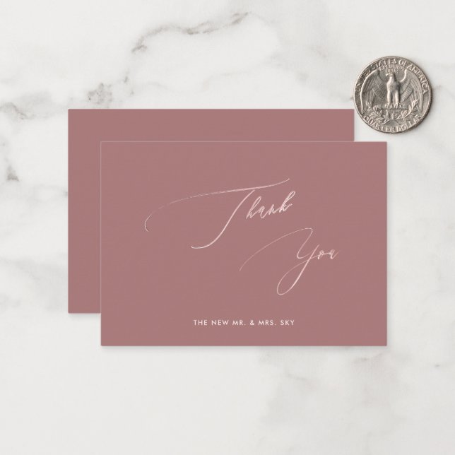 ArtsApp Elegant Dusty Rose Calligraphy Thank You Note Card (Front/Back In Situ)