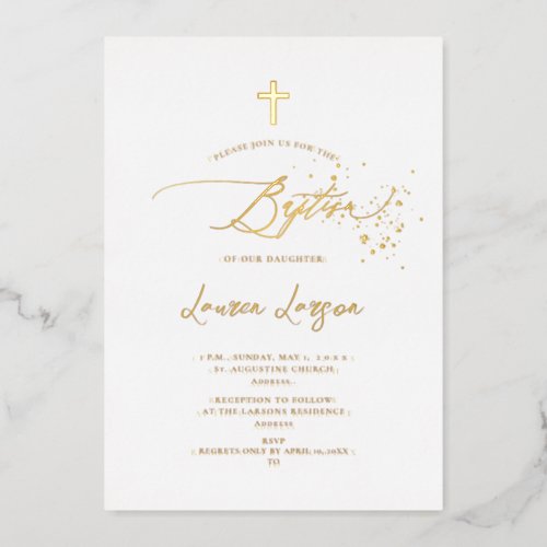ArtsApp Elegant Faux Gold Calligraphy Baptism Foil Holiday Card