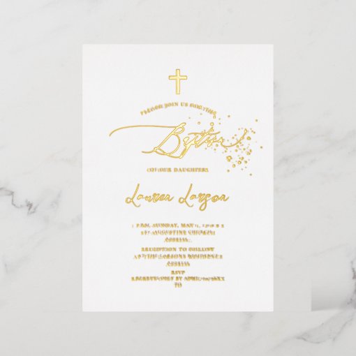 ArtsApp Elegant Faux Gold Calligraphy Baptism Foil Holiday Card | Zazzle