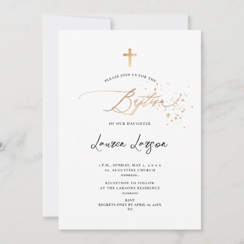 ArtsApp Elegant Faux Gold Calligraphy Baptism Invitation