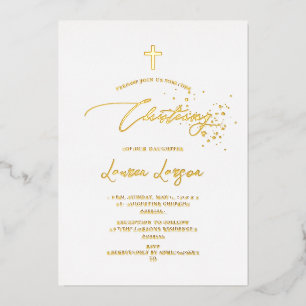 ArtsApp Elegant Faux Gold Calligraphy Christening Foil Invitation