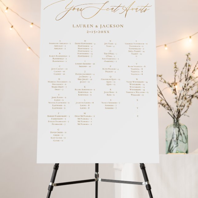 ArtsApp Elegant Faux Gold Calligraphy Seating Foam Board (In Situ (Stand))