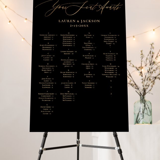 ArtsApp Elegant Faux Gold Calligraphy Seating Foam Board (In Situ (Stand))