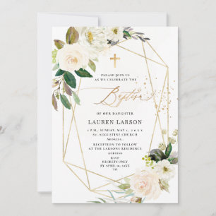 ArtsApp Elegant H2 Alabaster Cream Roses Baptism Invitation