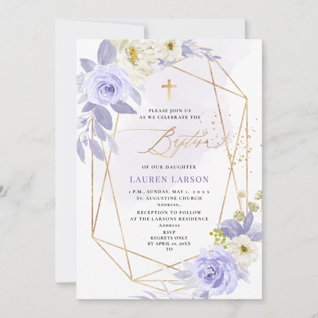 ArtsApp Elegant H2 Dusty Purple Roses Baptism Invitation (Front)