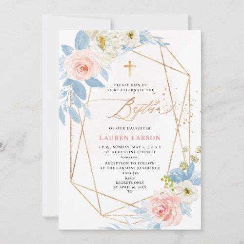 ArtsApp Elegant H2 Pale Pink Roses Baptism Invitation