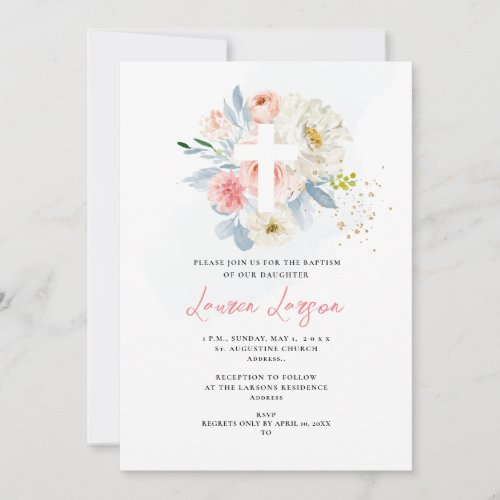 ArtsApp Elegant H2 Pale Pink Roses Baptism Invitation